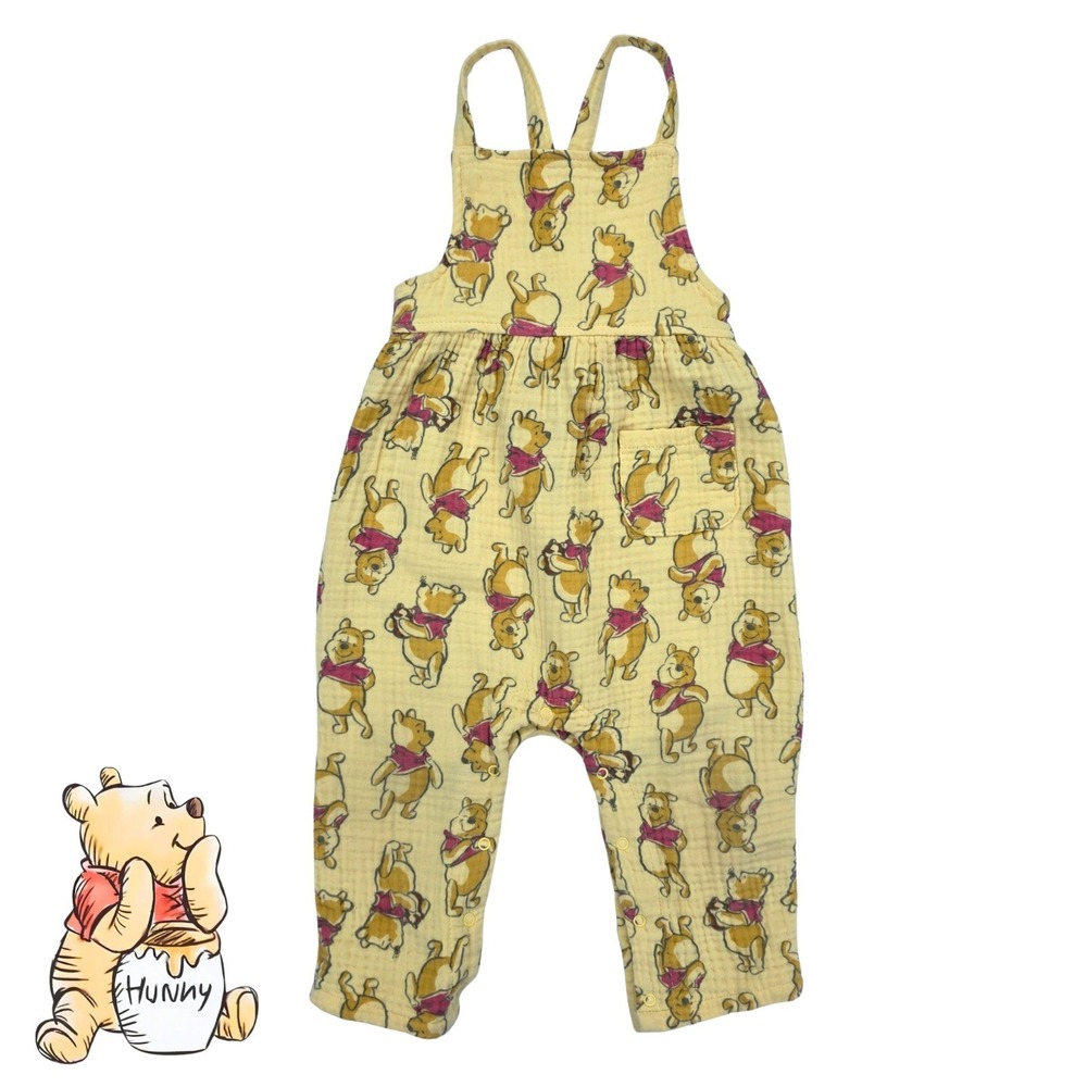 Disney Baby 18 Months Winnie The Pooh Cotton Muslin Overalls Romper Snaps Yellow